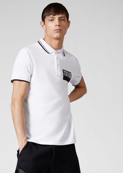Versace Jeans Couture Logo Patch βαμβακερα Polo Shirt μπλουζακια πολο Jeans Couture ασπρα | ZJ9JYL0