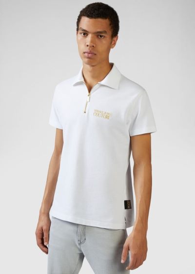Versace Jeans Couture Logo Polo Shirt μπλουζακια πολο Jeans Couture ασπρα | M3LT7RB