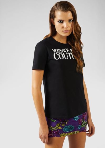 Versace Jeans Couture Logo βαμβακερα T Shirt μπλουζακια Jeans Couture μαυρα | 7DPNXTZ