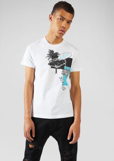 Versace Jeans Couture Palms and Cars Motif T Shirt μπλουζακια Jeans Couture ασπρα | 7HOUQPM