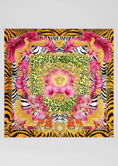 Versace Jungle Animalier Silk Foulard γυναικεια πορτοκαλι Πολύχρωμο | BYQTAFS