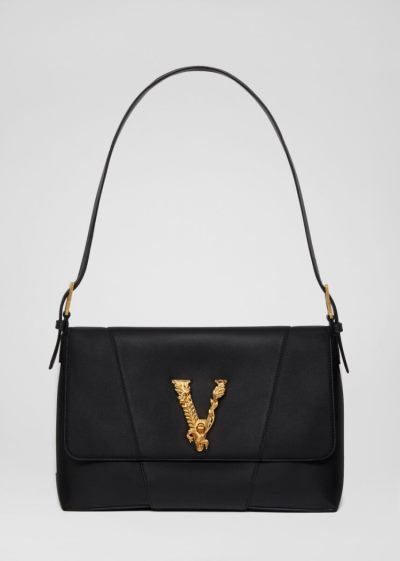 Versace Large Virtus Shoulder Bag Virtus Bag γυναικεια μαυρα | SPMOQ60