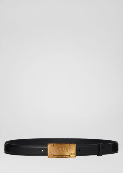 Versace License Plate Logo πόρπης Belt ζωνη ανδρικα μαυρα | UQOLDLF