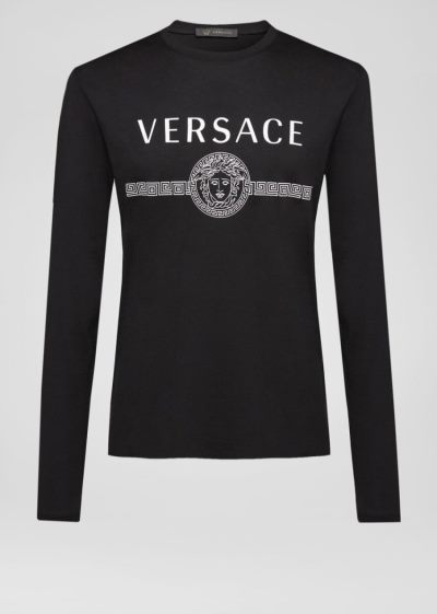 Versace Logo Long Sleeve T Shirt μπλουζακια ανδρικα μαυρα | H3A9ZSI