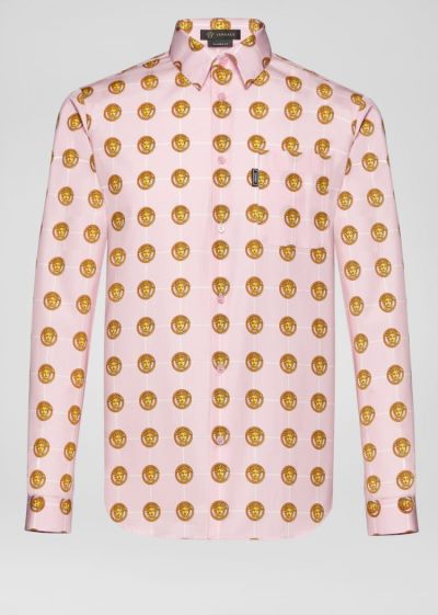 Versace Medusa Medallion Print Shirt πουκαμισα ανδρικα ροζ | IV6W4A4