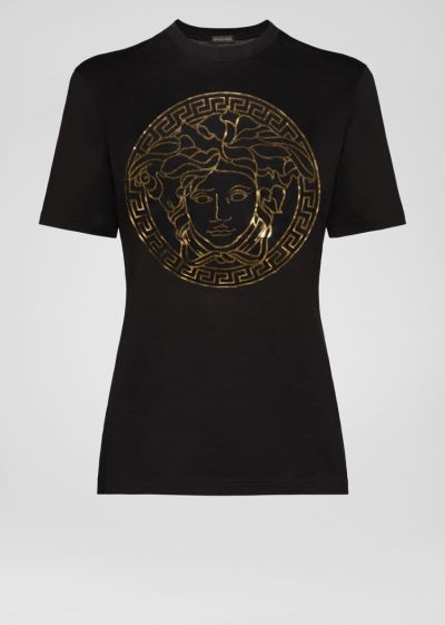 Versace Medusa Motif Loose Fit T Shirt μπλουζακια γυναικεια μαυρα | NV4A2KV