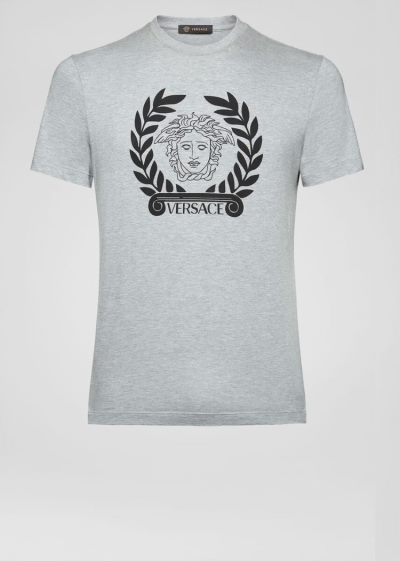Versace Medusa Print T Shirt μπλουζακια ανδρικα γκρι | UXVB13X