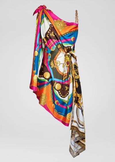 Versace Mixed Print Draped Asymmetric φορεμα φορεμα γυναικεια Πολύχρωμο | EVACWXD