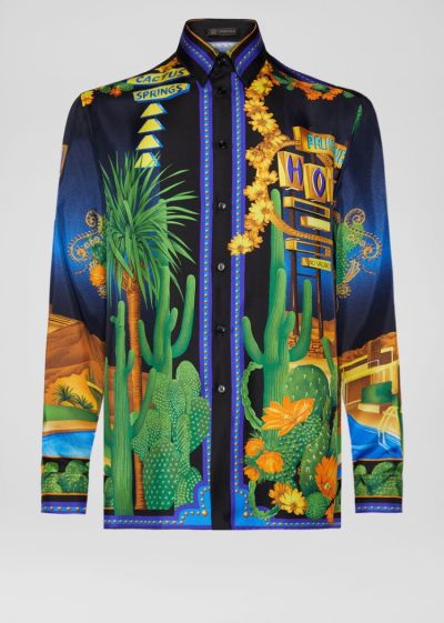 Versace Palm Springs Print Silk Twill Shirt πουκαμισα ανδρικα Πολύχρωμο | LXDJ1B8