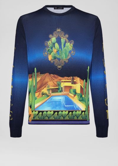 Versace Palm Springs Print Silk πουλοβερ Πουλόβερ ανδρικα Πολύχρωμο | 6X10DP6