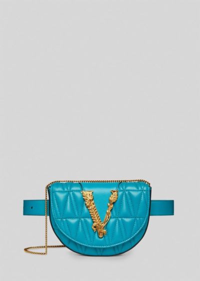 Versace Quilted Virtus Belt Bag Τσαντα Μεσησ γυναικεια μπλε | MWZMKGR