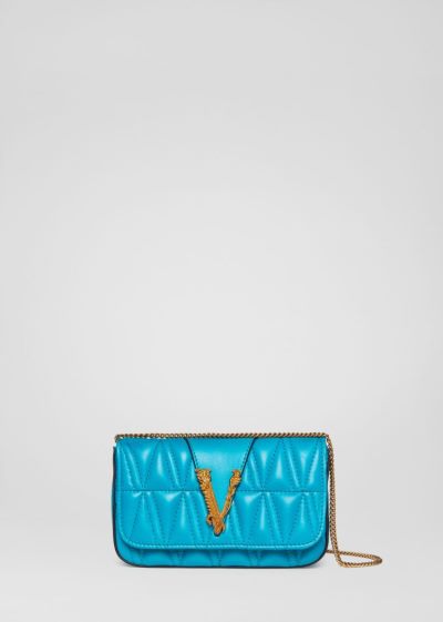 Versace Quilted Virtus Evening Bag Evening Bags γυναικεια μπλε | AD0W0R5
