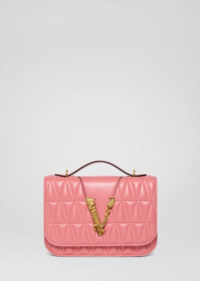Versace Quilted Virtus Shoulder Bag Virtus Bag γυναικεια ροζ | ANF6K48