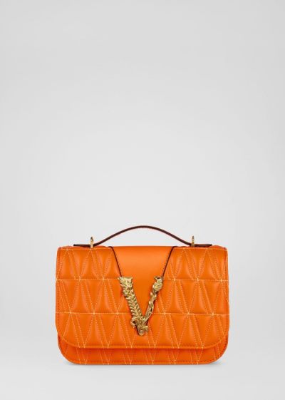 Versace Quilted Virtus Shoulder Bag Virtus Bag γυναικεια πορτοκαλι | IPK6X6D