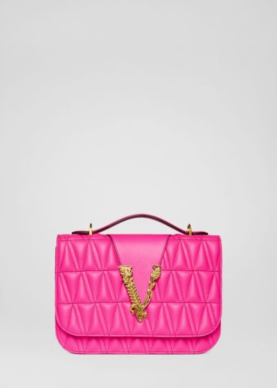 Versace Quilted Virtus Shoulder Bag Virtus Bag γυναικεια ροζ | XP0GIU6