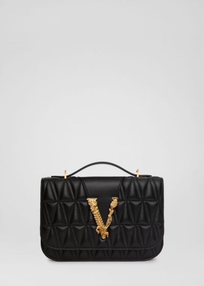 Versace Quilted Virtus Shoulder Bag τσάντεσ ώμου γυναικεια μαυρα | CB17ITV
