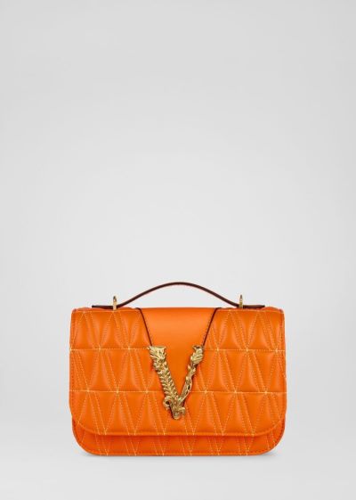Versace Quilted Virtus Shoulder Bag τσάντεσ ώμου γυναικεια πορτοκαλι | L2XYLD7