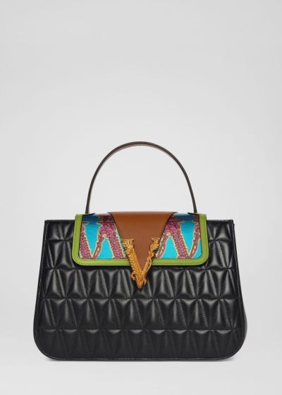 Versace Quilted Virtus Top Handle Bag Handle Bag γυναικεια μαυρα | DXK15P1