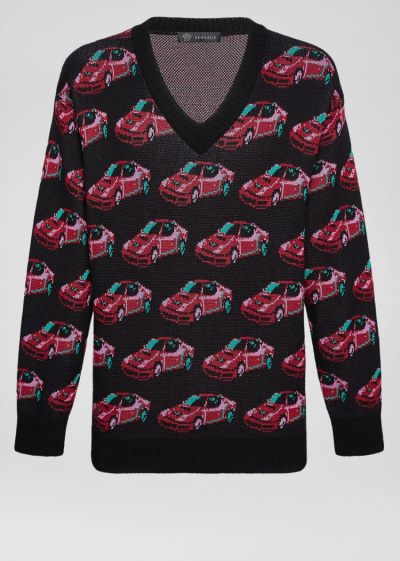 Versace Race Car Pattern Jacquard πουλοβερ Πουλόβερ ανδρικα μαυρα | M5KVAI8