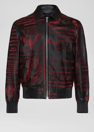 Versace Rodeo Embroidered δερματινα Jacket μπουφαν ανδρικα μαυρα κοκκινα | TKAIR0U