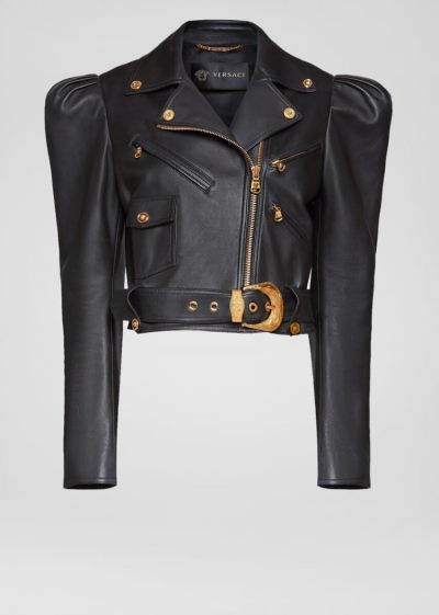 Versace Sculptural Nappa δερματινα Jacket μπουφαν γυναικεια μαυρα | LPWKG7Q