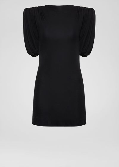 Versace Sculptural Shoulder Long Crêpe Top φορεμα γυναικεια μαυρα | Y6CPBWK