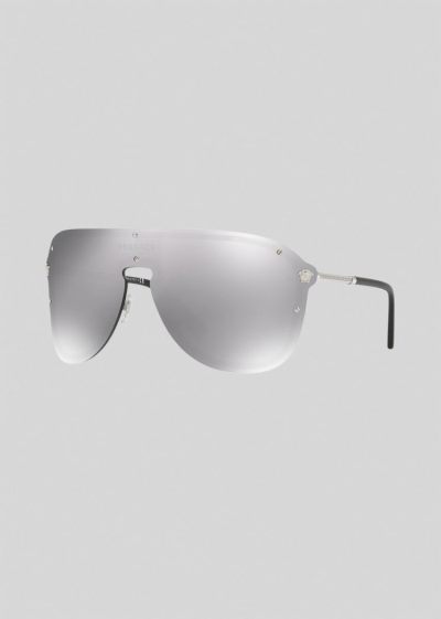 Versace Silver #Frenergy Visor γυαλια ηλιου ανδρικα ασημι | DTAWWIA