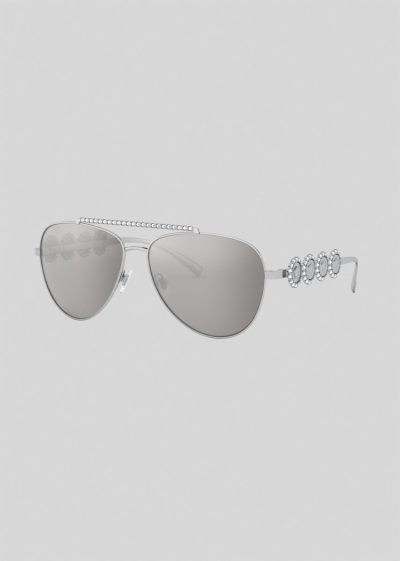 Versace Silver Signature Medusa Pilot γυαλια ηλιου γυναικεια ασημι | 3SOJ06X