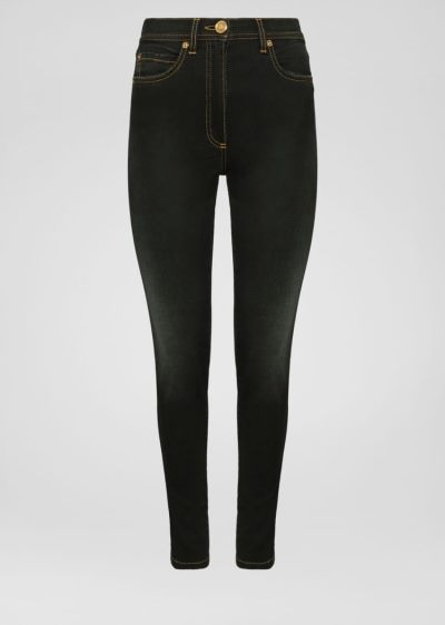 Versace Stonewashed V-Stitch Skinny Jeans τζιν παντελονι γυναικεια μαυρα | GODCKSQ