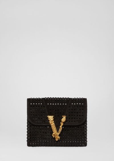 Versace Studded Virtus Clutch Virtus Bag γυναικεια μαυρα | R4R3JQ0