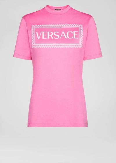 Versace Sustainable 90s Vintage Logo T Shirt μπλουζακια γυναικεια ροζ | PYW2S5A