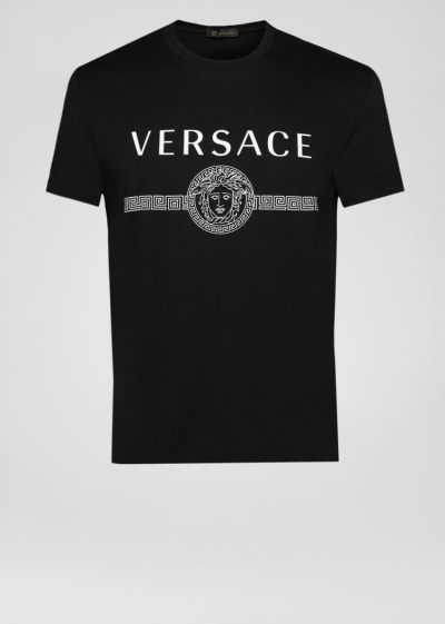 Versace Sustainable Logo Slim Fit T Shirt μπλουζακια ανδρικα μαυρα | 33V7137