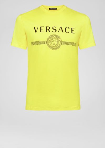 Versace Sustainable Logo Slim Fit T Shirt μπλουζακια ανδρικα κίτρινα | EVWDGPT