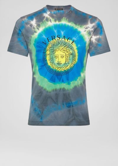 Versace Tie-Dye Medusa T Shirt μπλουζακια ανδρικα πρασινο | QYRGB4H