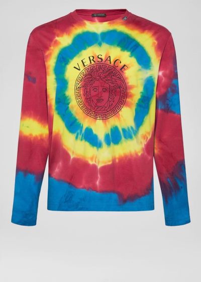 Versace Tie-Dye Motif Long Sleeve T Shirt μπλουζακια ανδρικα Πολύχρωμο | WYNAXNA