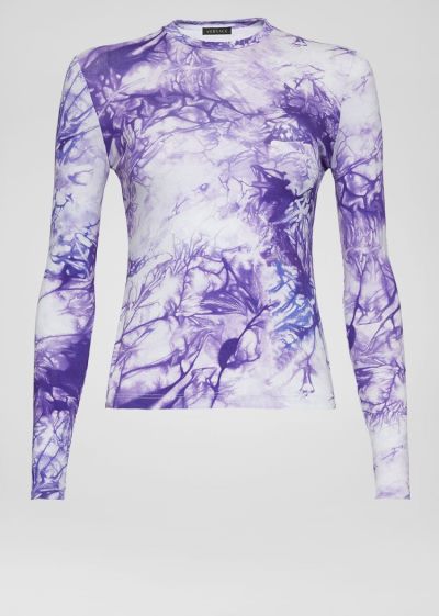 Versace Tie-Dye Print Long Sleeve T Shirt μπλουζακια γυναικεια μωβ | 6AVKDNB