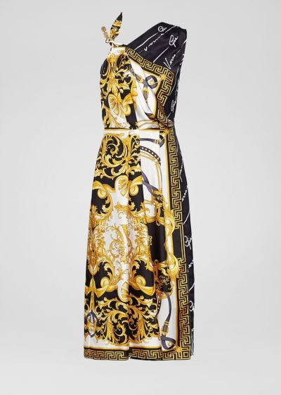 Versace V Barocco Print Asymmetric Silk φορεμα φορεμα γυναικεια Πολύχρωμο | JNLQ8C8