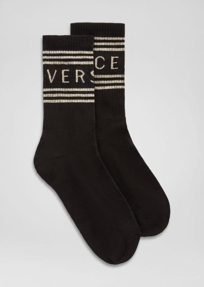 Versace Vintage Logo Socks καλτσεσ γυναικεια μαυρα χρυσο χρωμα | 97HMM8G