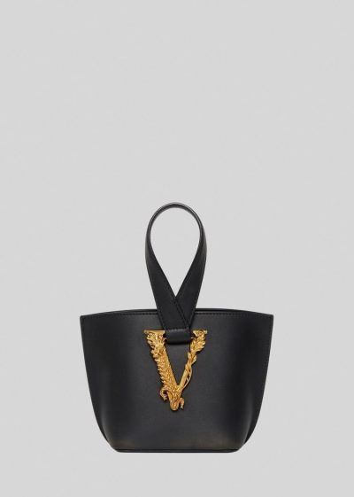 Versace Virtus Bucket Bag Top Handle γυναικεια μαυρα | ZRVGJR3