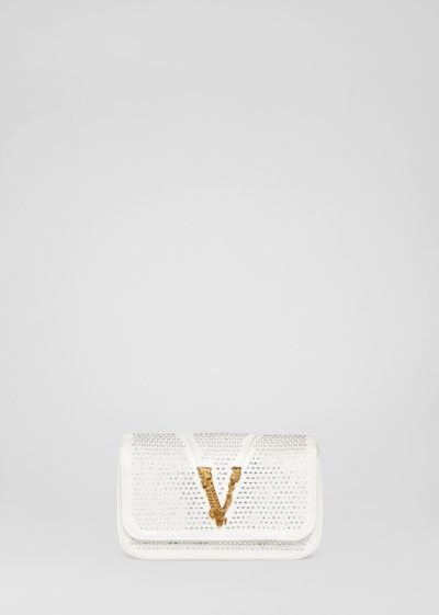 Versace Virtus Embellished Evening Bag Evening Bags γυναικεια ασπρα | 0HIDPYM