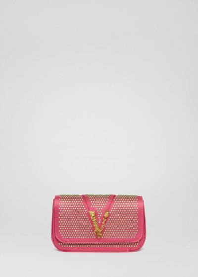 Versace Virtus Embellished Evening Bag Evening Bags γυναικεια ροζ | XV9XCCZ