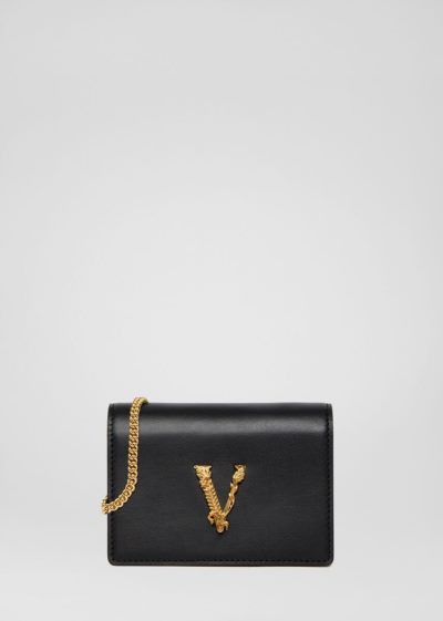 Versace Virtus Mini Chain Wallet πορτοφολια γυναικεια μαυρα | 4D96VCL