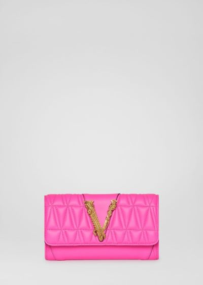 Versace Virtus Quilted Chain Wallet πορτοφολια γυναικεια ροζ | 2JKR3BU