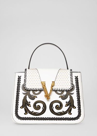 Versace Virtus Western Top Handle Bag Handle Bag γυναικεια ασπρα μαυρα | U7G0BI8