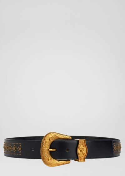Versace Western Logo Belt ζωνη ανδρικα μαυρα | WCT2TV3