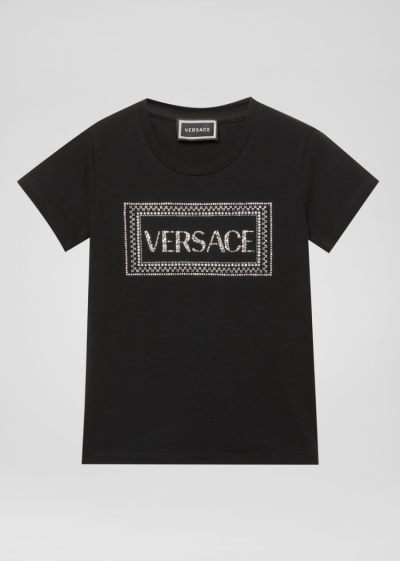 Versace Young 90s Vintage Logo T Shirt μπλουζακια παιδικα μαυρα | HBCSGNW