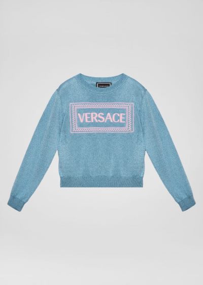 Versace Young Embroidered 90s Vintage Logo πουλοβερ Πουλόβερ παιδικα μπλε | 0MXIW2J
