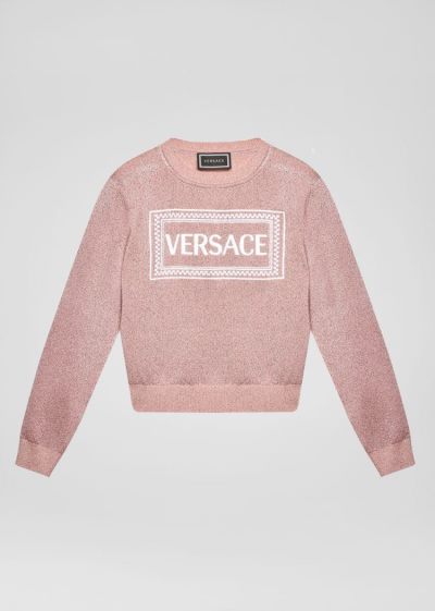 Versace Young Embroidered 90s Vintage Logo πουλοβερ Πουλόβερ παιδικα ροζ | P3XHFQW