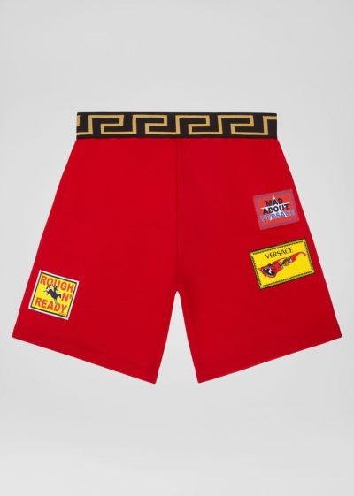 Versace Young Embroidered Patch Shorts σορτσ παιδικα κοκκινα | 81VBX7P