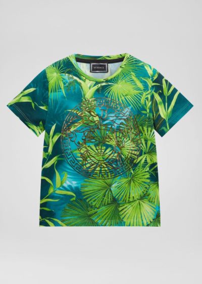Versace Young Jungle Print Gold Foil Medusa T-shirt μπλουζακια παιδικα Πολύχρωμο | DMCIUAO
